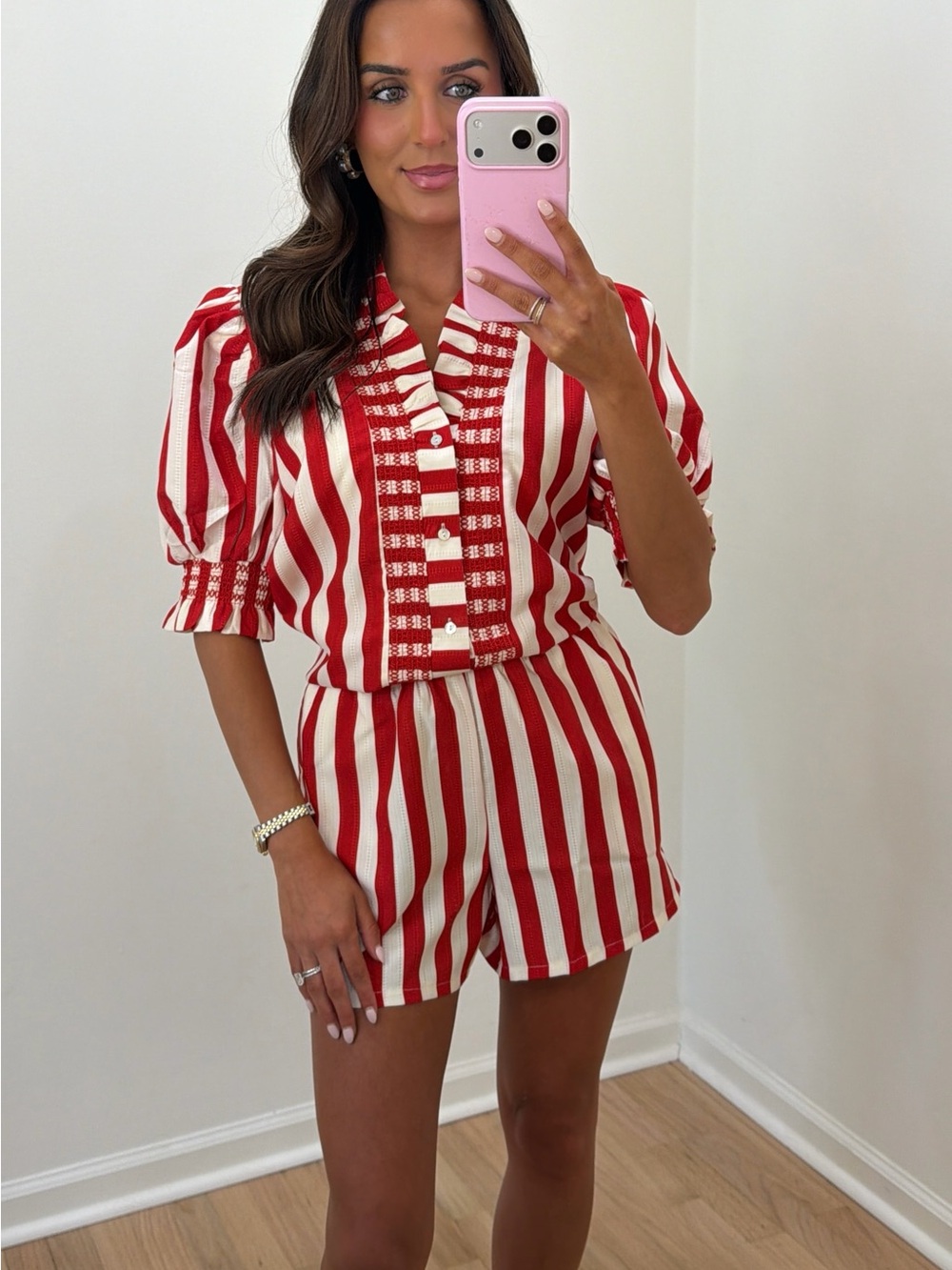 glam Red and White Striped Women’s Shorts